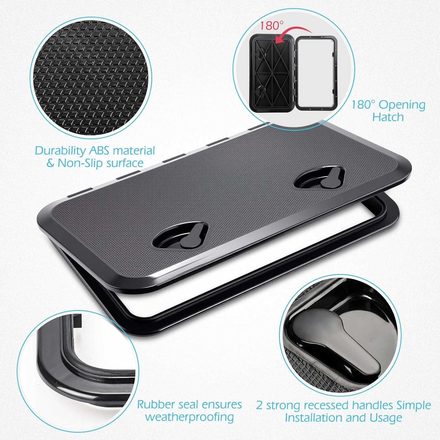 2 Pcs Marine Boat Deck Hatch Boat Access Hatch & Lid, 180 Hinge Strong Recessed Handle for Marine Yacht Rv Truck Vent Accessories, Easy to Install