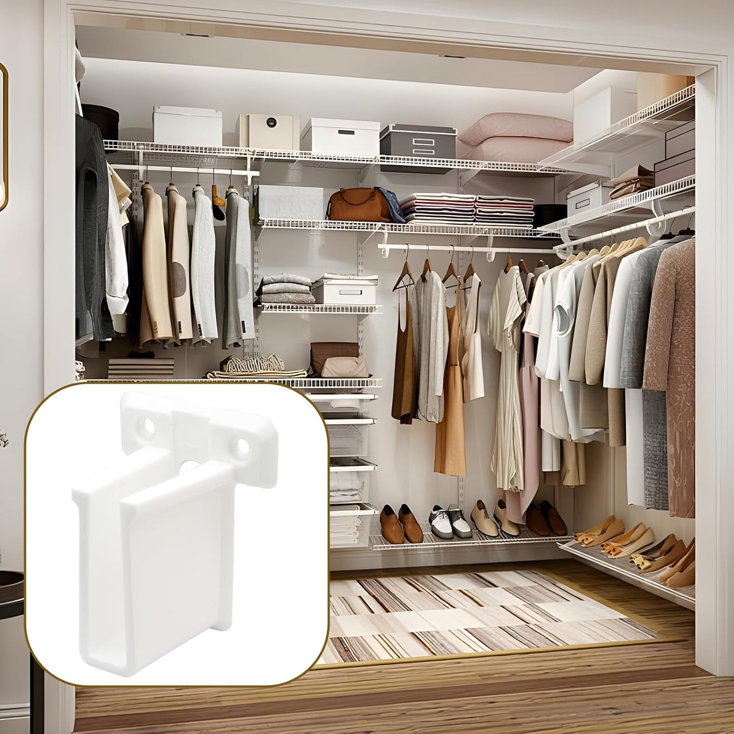 8 Pcs Wire Shelf End Brackets: Closet Maid Support, Wall Mount, White, Polyvinyl Chloride