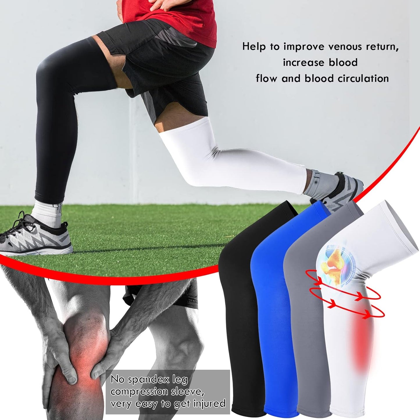 Leg Sleeves Compression Long Knee Sleeve UV Protect for Men Women Sport Basketball Football