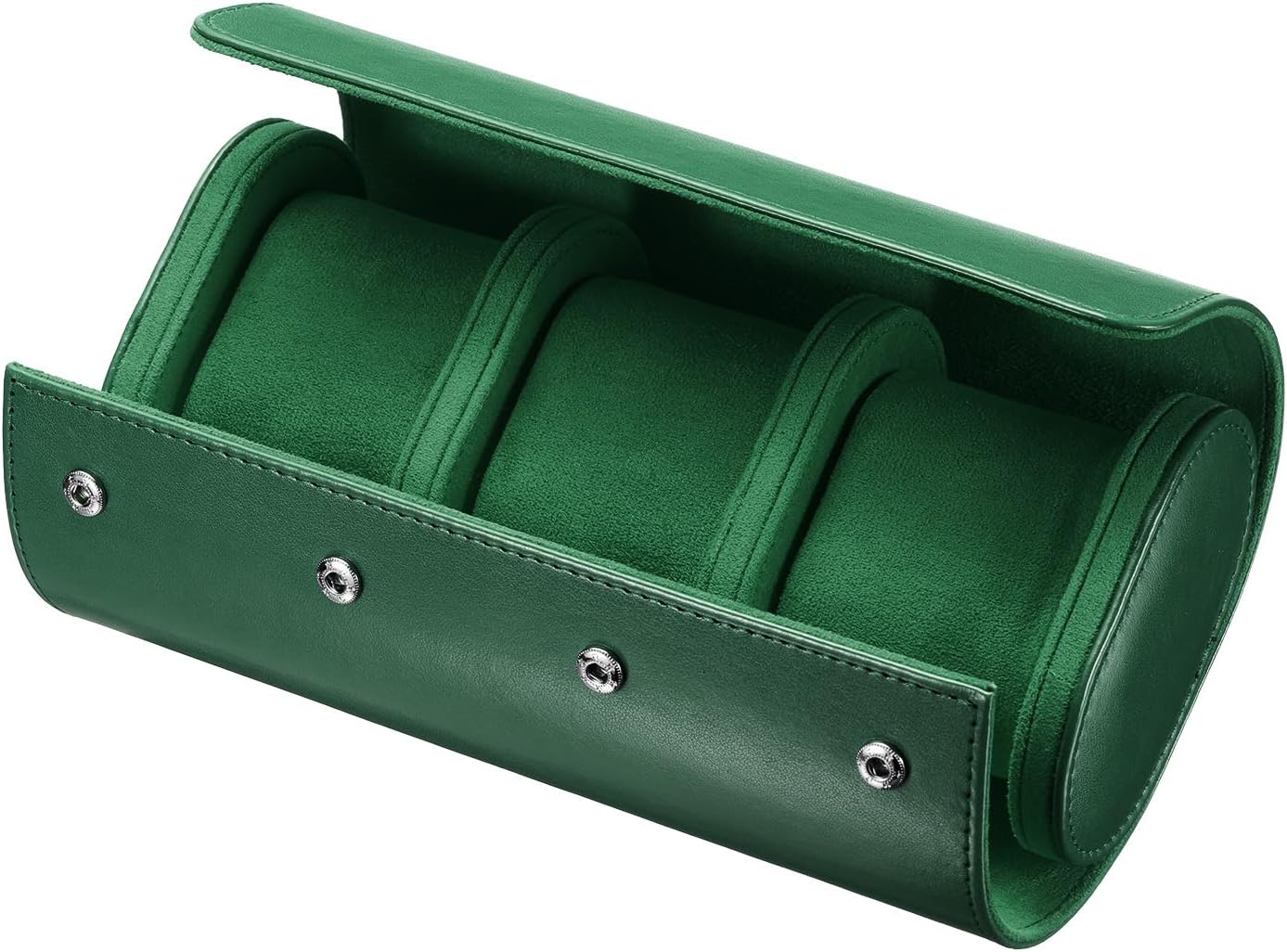 Leather Watch Travel Case Single Watch Roll Storage Box Organizer for Men Women Holding Storaging Displaying, 3 Slot, Green