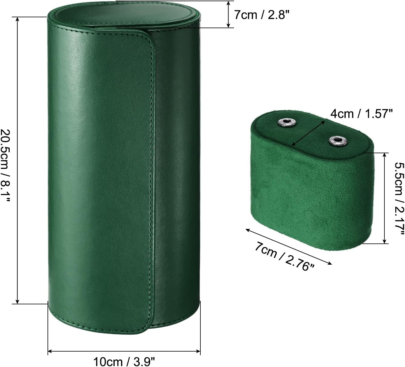 Leather Watch Travel Case Single Watch Roll Storage Box Organizer for Men Women Holding Storaging Displaying, 3 Slot, Green