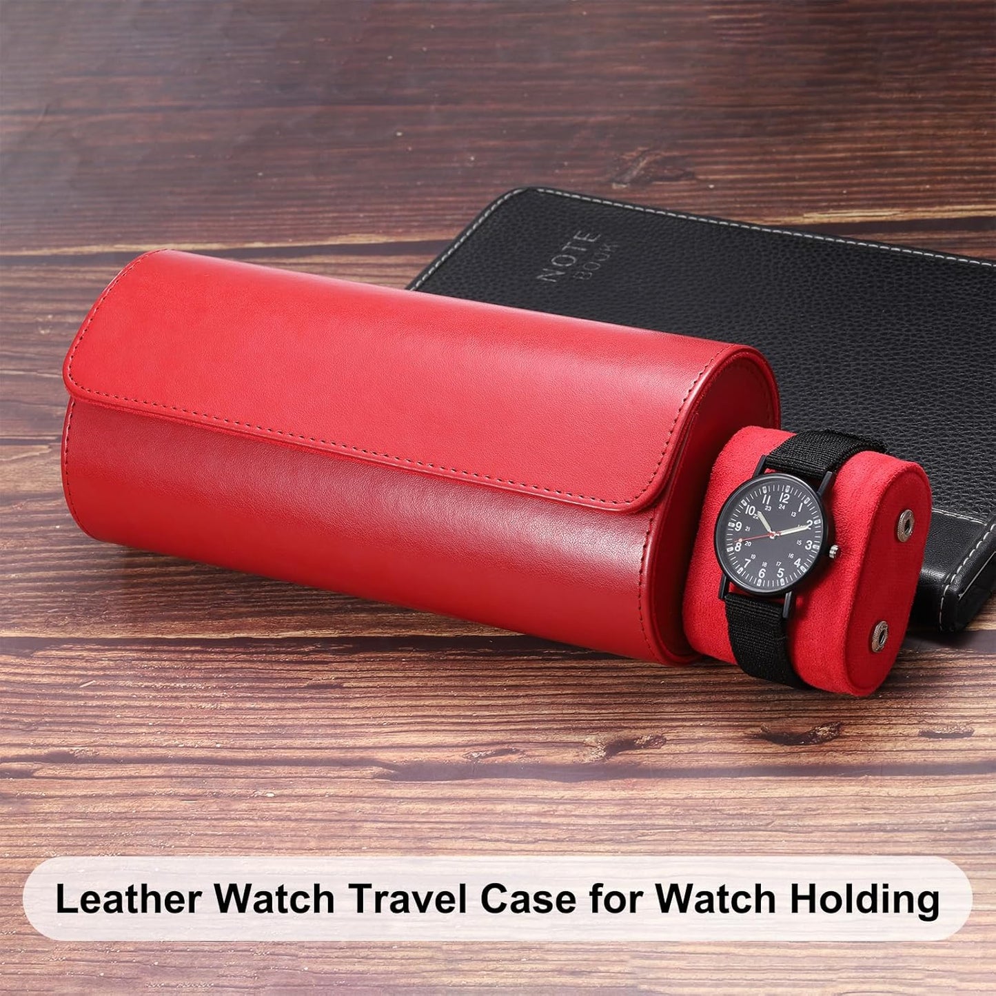 Leather Watch Travel Case Single Watch Roll Storage Box Organizer for Men Women Holding Storaging Displaying, 3 Slot, Green
