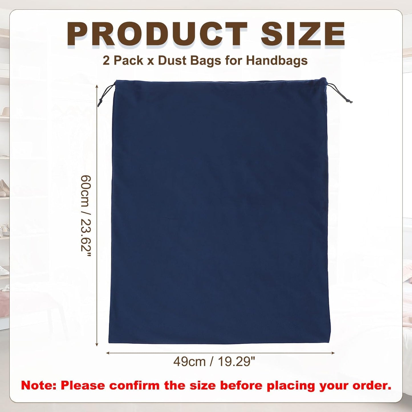 2 Pack Dust Bags for Handbags, 19.3x23.7" Cotton Drawstring Storage Pouch Bag Dust Cover Storage Bags for Purses Shoes Boots Daily Travel Storage, Navy