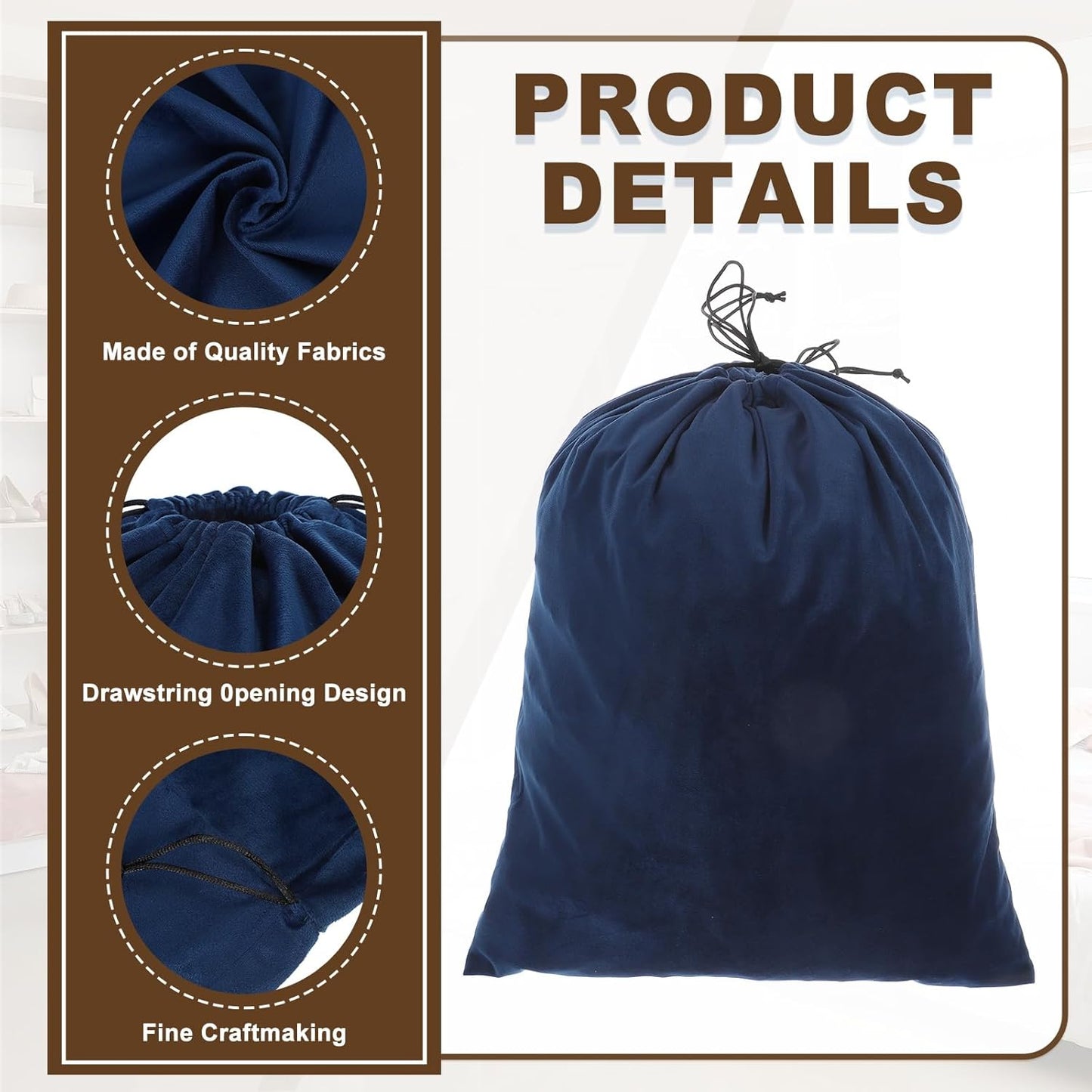 2 Pack Dust Bags for Handbags, 19.3x23.7" Cotton Drawstring Storage Pouch Bag Dust Cover Storage Bags for Purses Shoes Boots Daily Travel Storage, Navy
