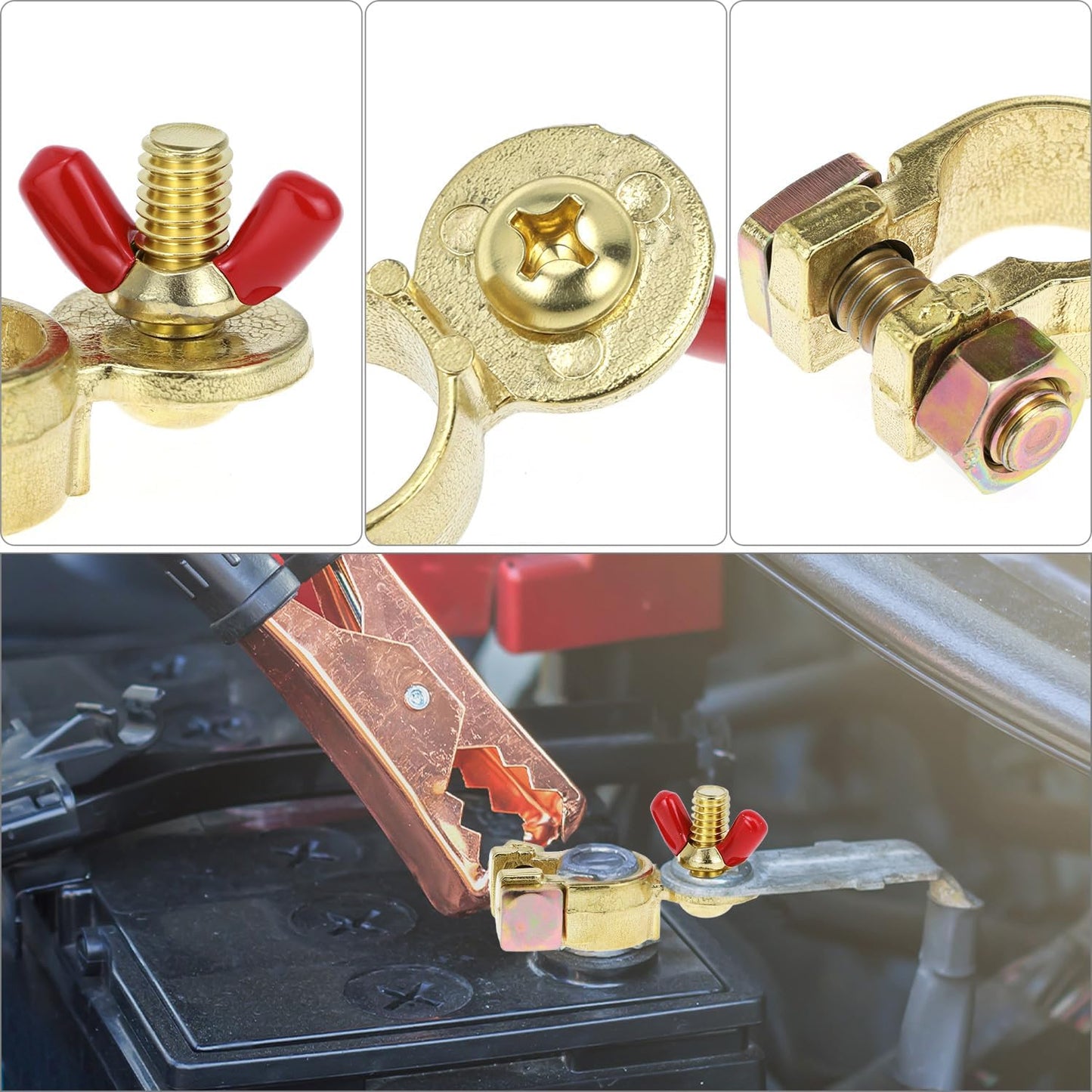 Brass Marine Grade Battery Terminal Top Post, 4 Pairs Battery Terminal Connectors, Battery Terminal Clamps for Boat Car RV, Fit All Standard Top of Post Batteries, 4 Positive + 4 Negative