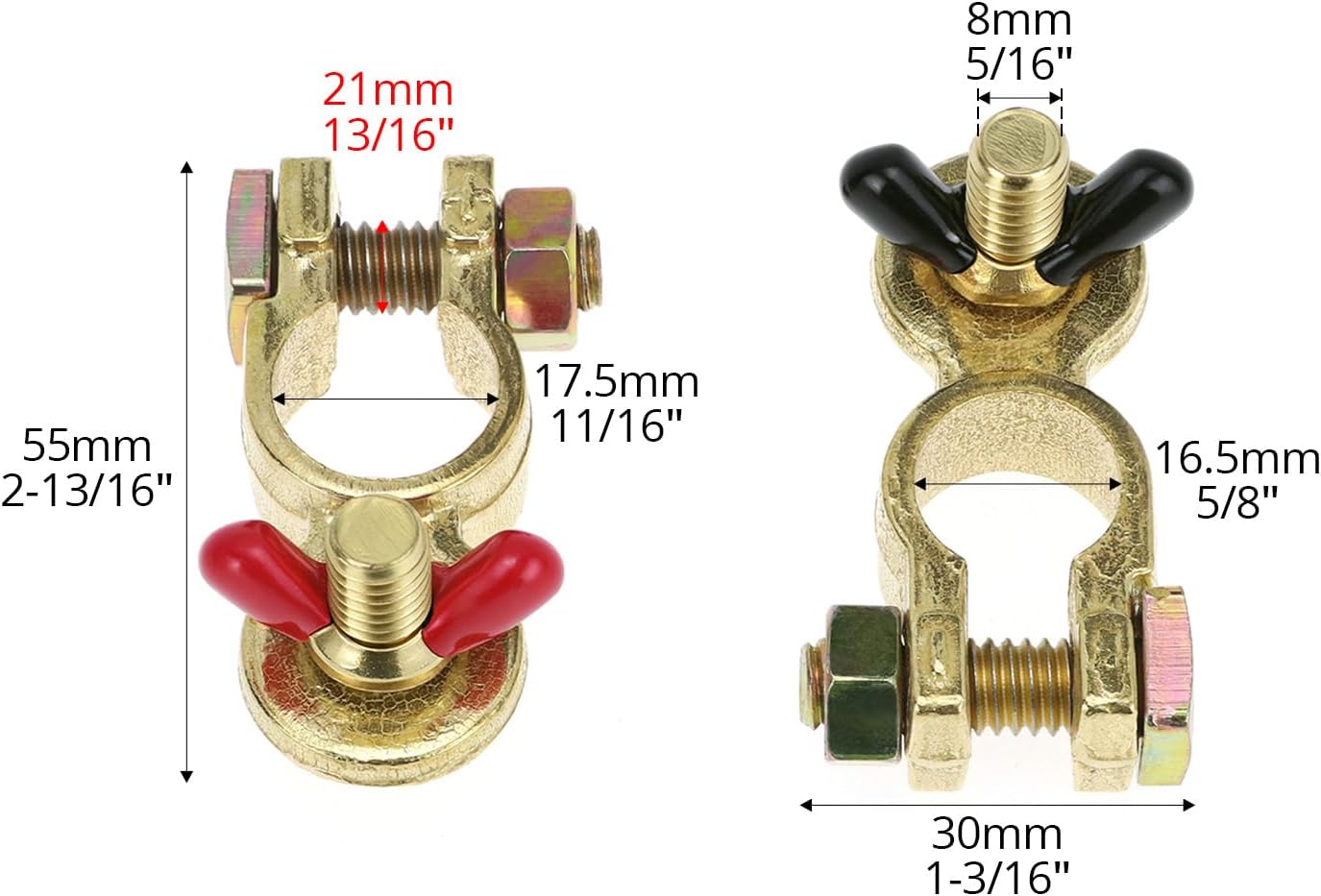 Brass Marine Grade Battery Terminal Top Post, 4 Pairs Battery Terminal Connectors, Battery Terminal Clamps for Boat Car RV, Fit All Standard Top of Post Batteries, 4 Positive + 4 Negative