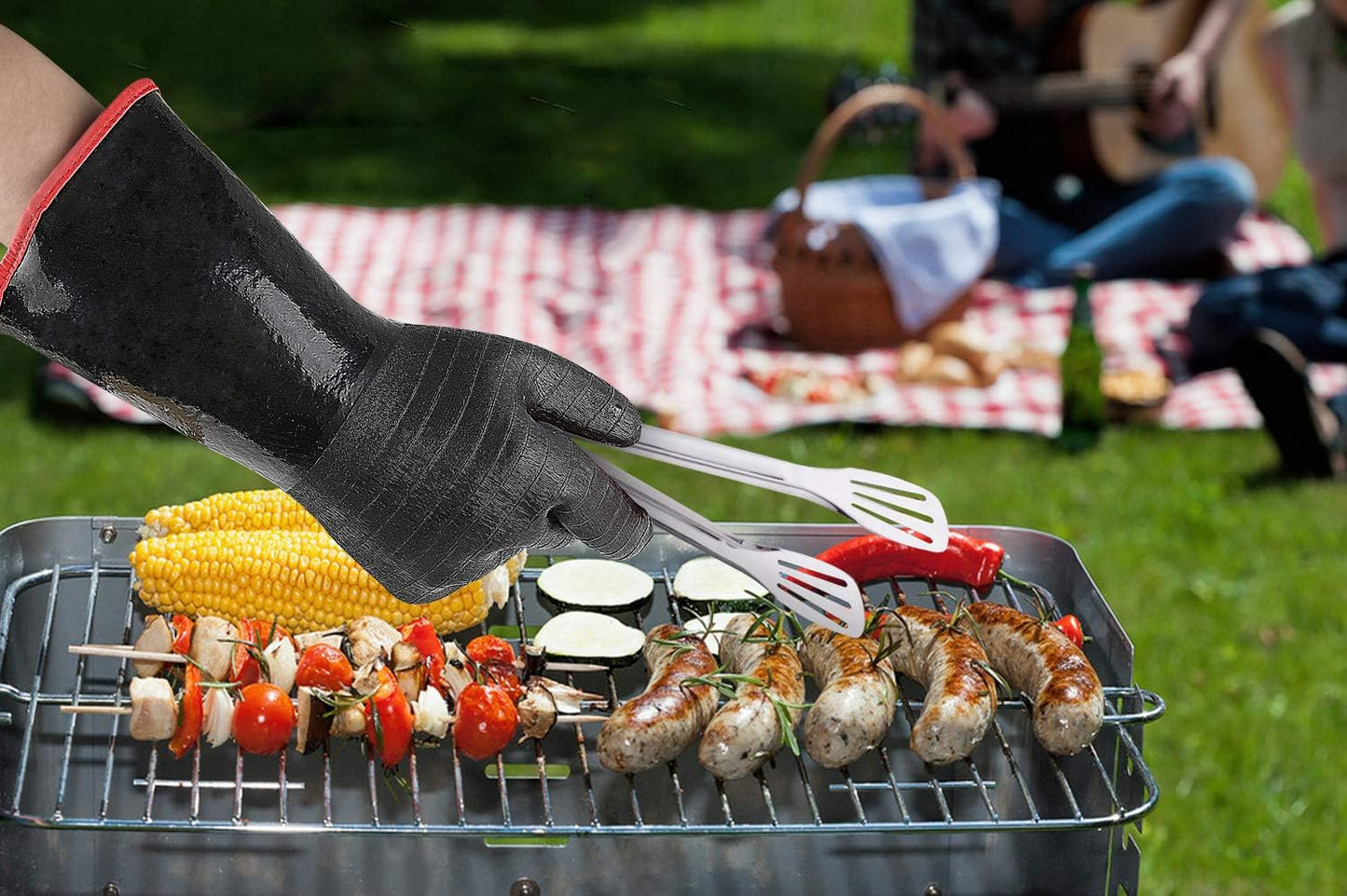932°F Extreme Heat Resistant Gloves for Grill BBQ, Waterproof Long Sleeve Pit Grill Gloves for Fryer, Baking, Oven,Smoker,Fireproof, Oil Resistant Neoprene Coating（14-Inch ）