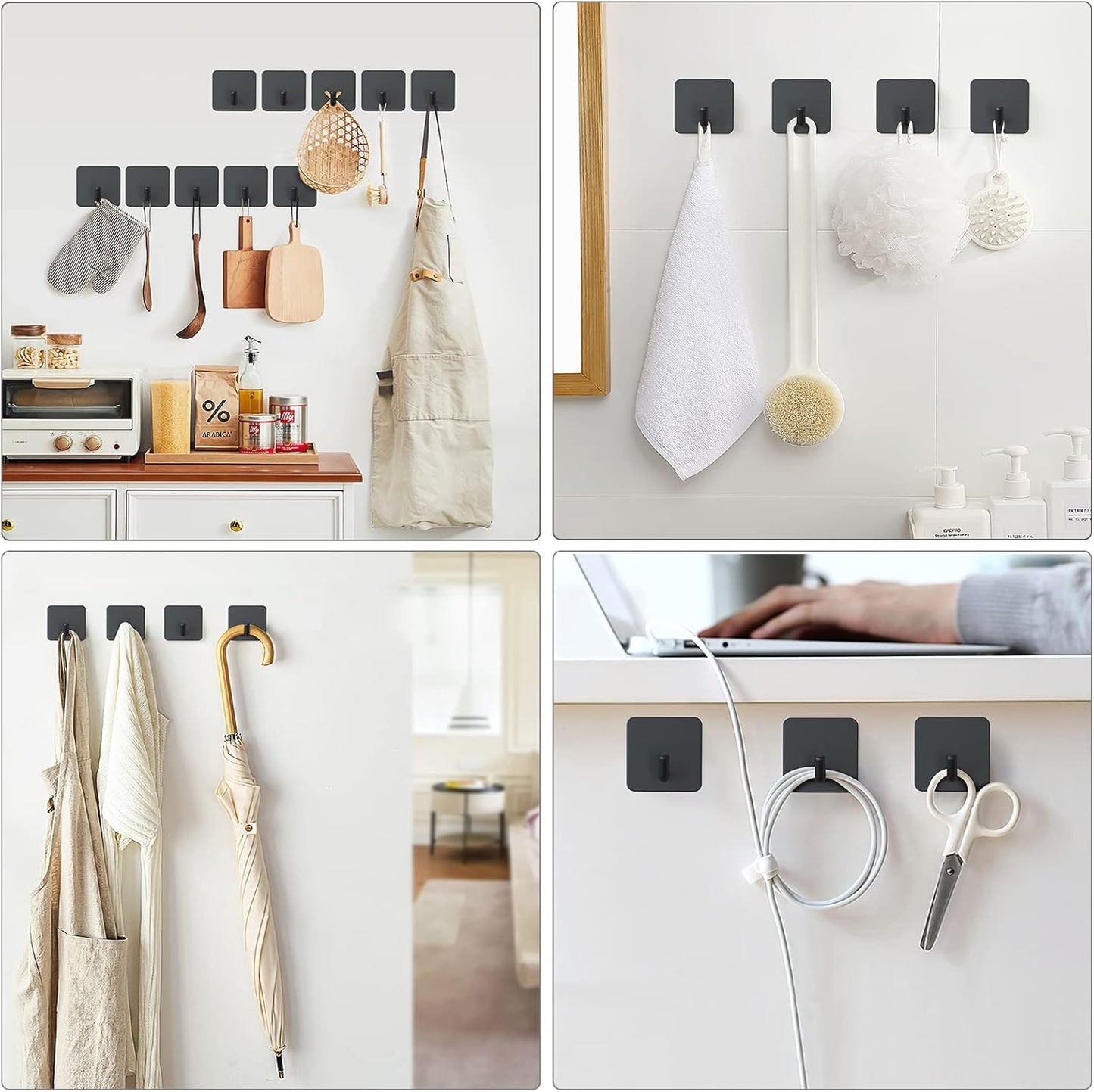 4 Pcs Adhesive Hooks with 2 Pcs Adhesive Razor Hooks