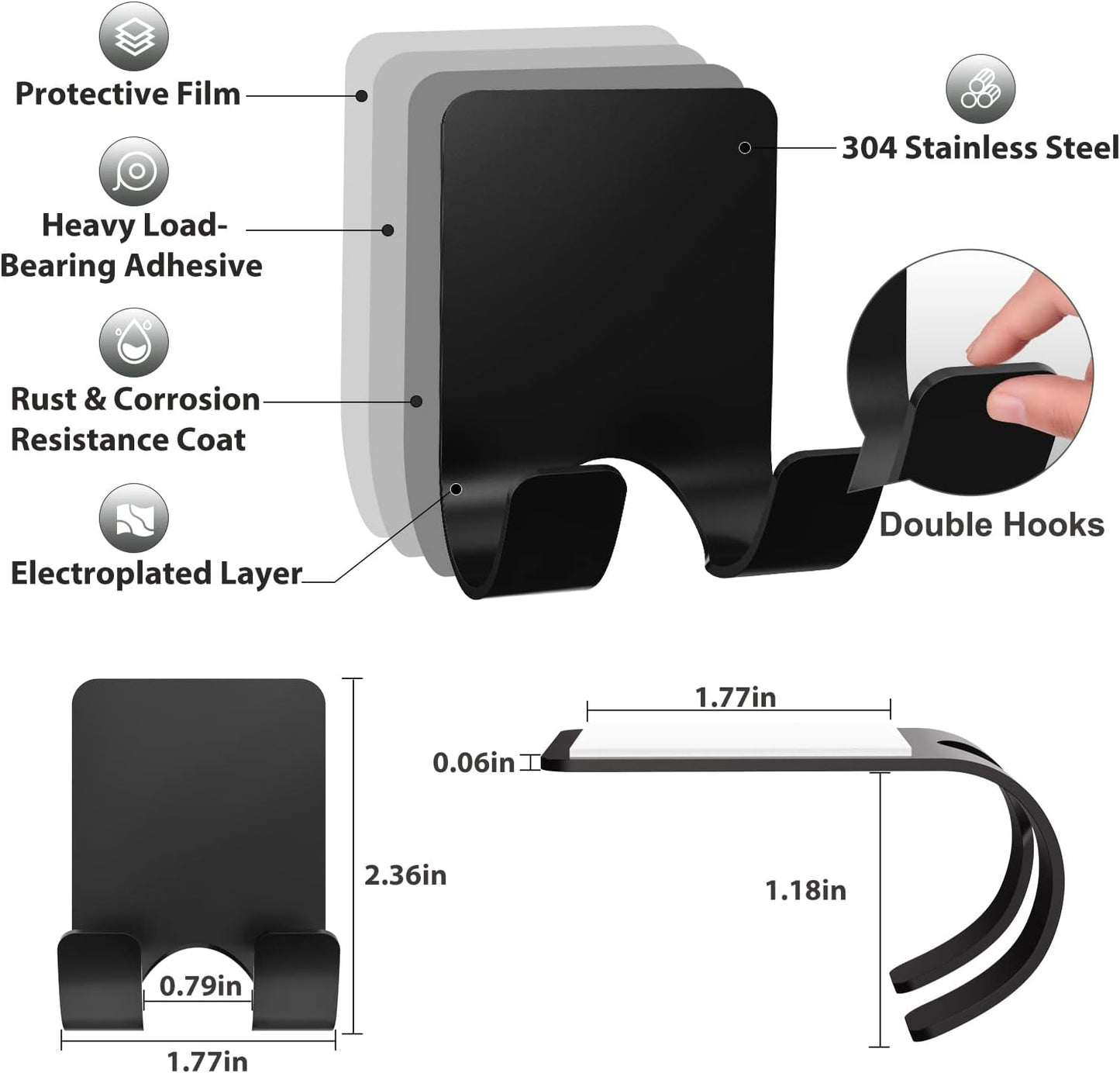 4 Pcs Adhesive Hooks with 2 Pcs Adhesive Razor Hooks