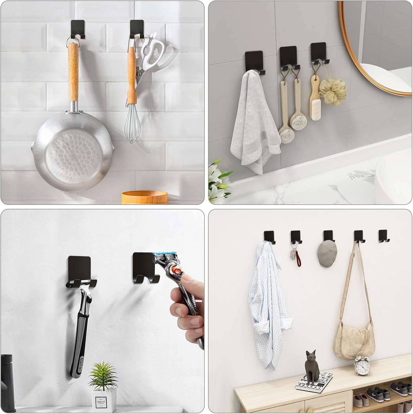 4 Pcs Adhesive Hooks with 2 Pcs Adhesive Razor Hooks