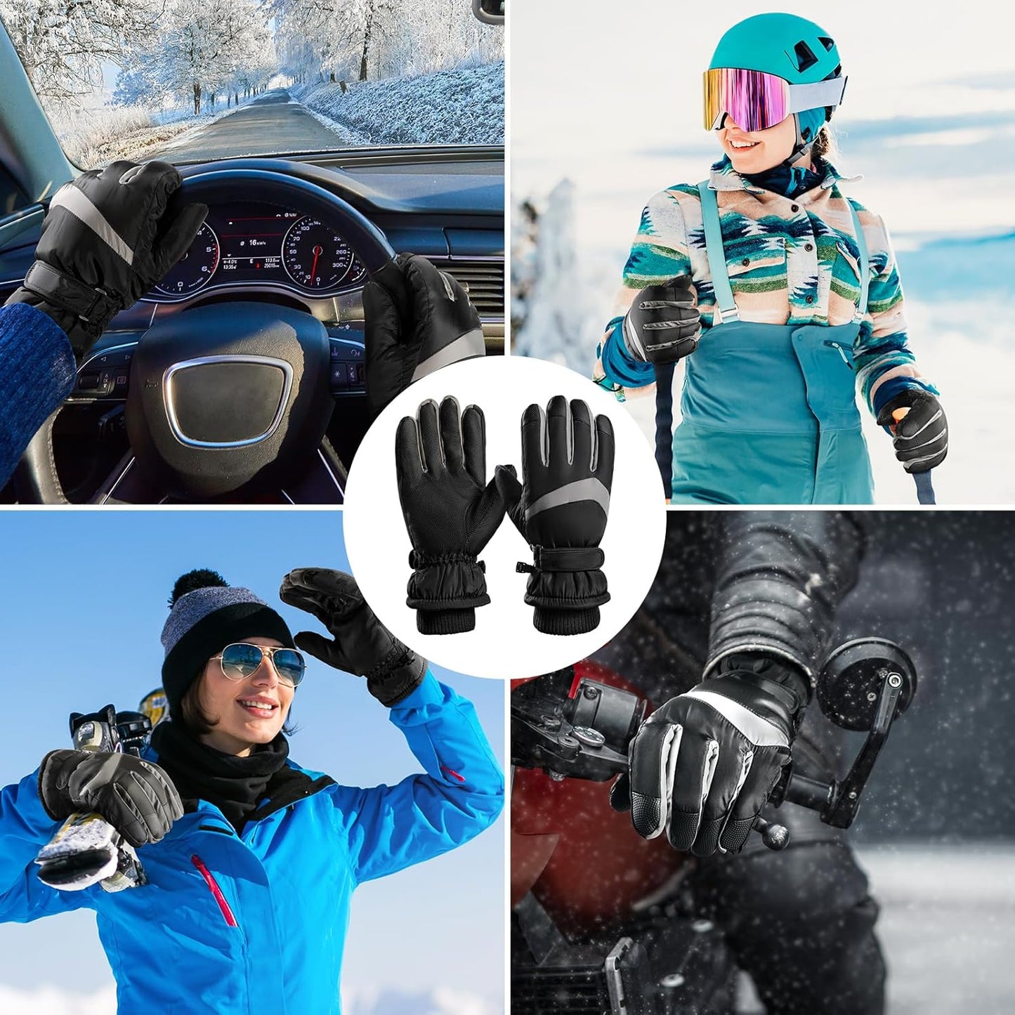 Winter Ski Gloves, Windproof Glove for Men & Women, Touchscreen Snow Gloves for Cold Weather, Thermal Warm Glove