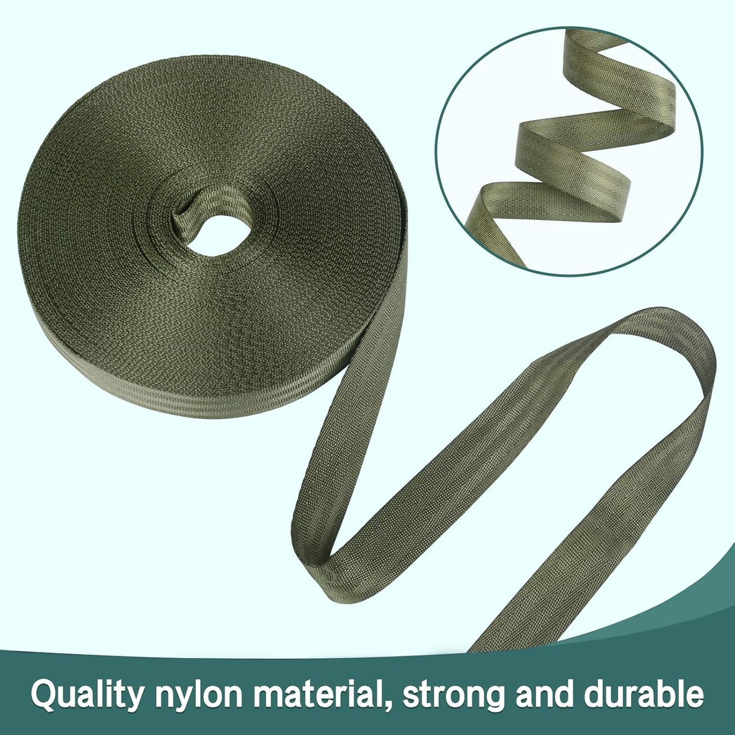 Tree Support Strap, 65 Feet x 1 inch Tree Straps for Staking, Nylon Plant Tie Rope for Support, Straightening (2200 Lbs Strength, Green)