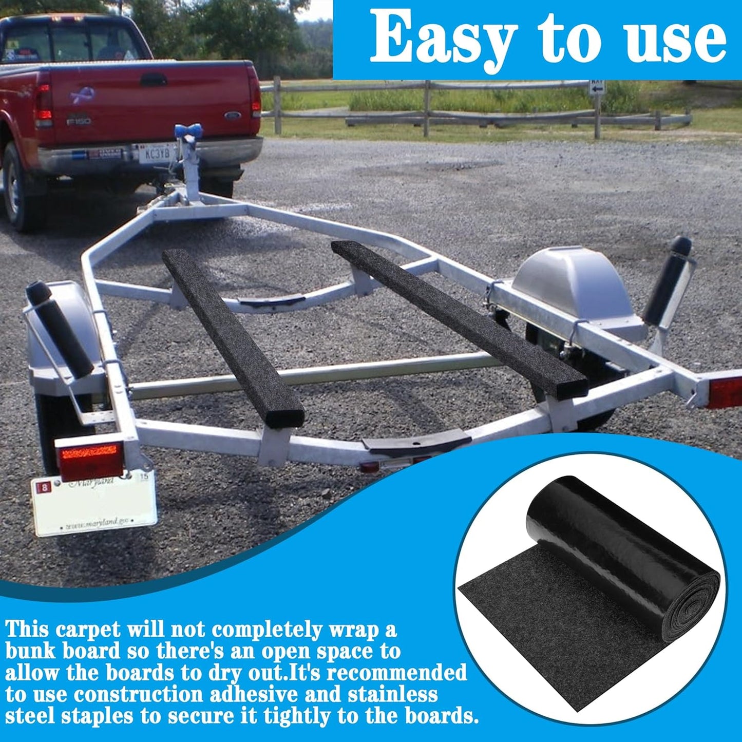 Boat Trailer Bunk Carpet - Marine Trailer Bunk Carpet - Trailer Boat Bunk Padding for Outdoor Boat Trailer Jet Ski Ramp Garage Dock