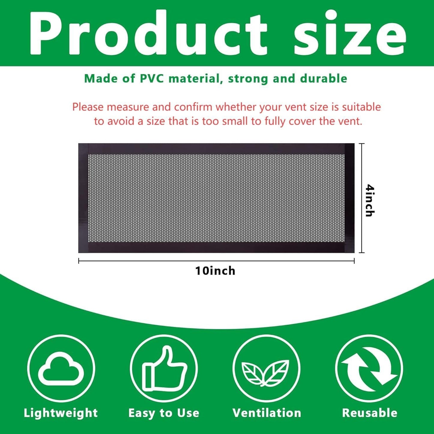 8 Pack Floor Register Screen Vent Mesh, 4 x 10 Inch Plastic Rectangle Air Vent Screen Cover, Magnetic PVC Vent Mesh Cover for Ceiling Wall Floor Catch Debris Hair Dust