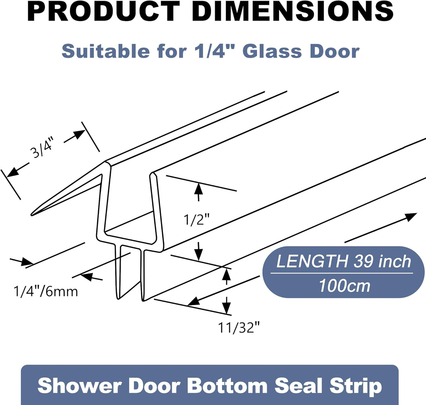 Frameless Shower Door Seal Set for 1/4 Inch Glass Doors - 2-Pack Bottom Seal and 2-Pack Side – Stop Shower Leaks and Create a Water Barrier (1/4” x 39”)