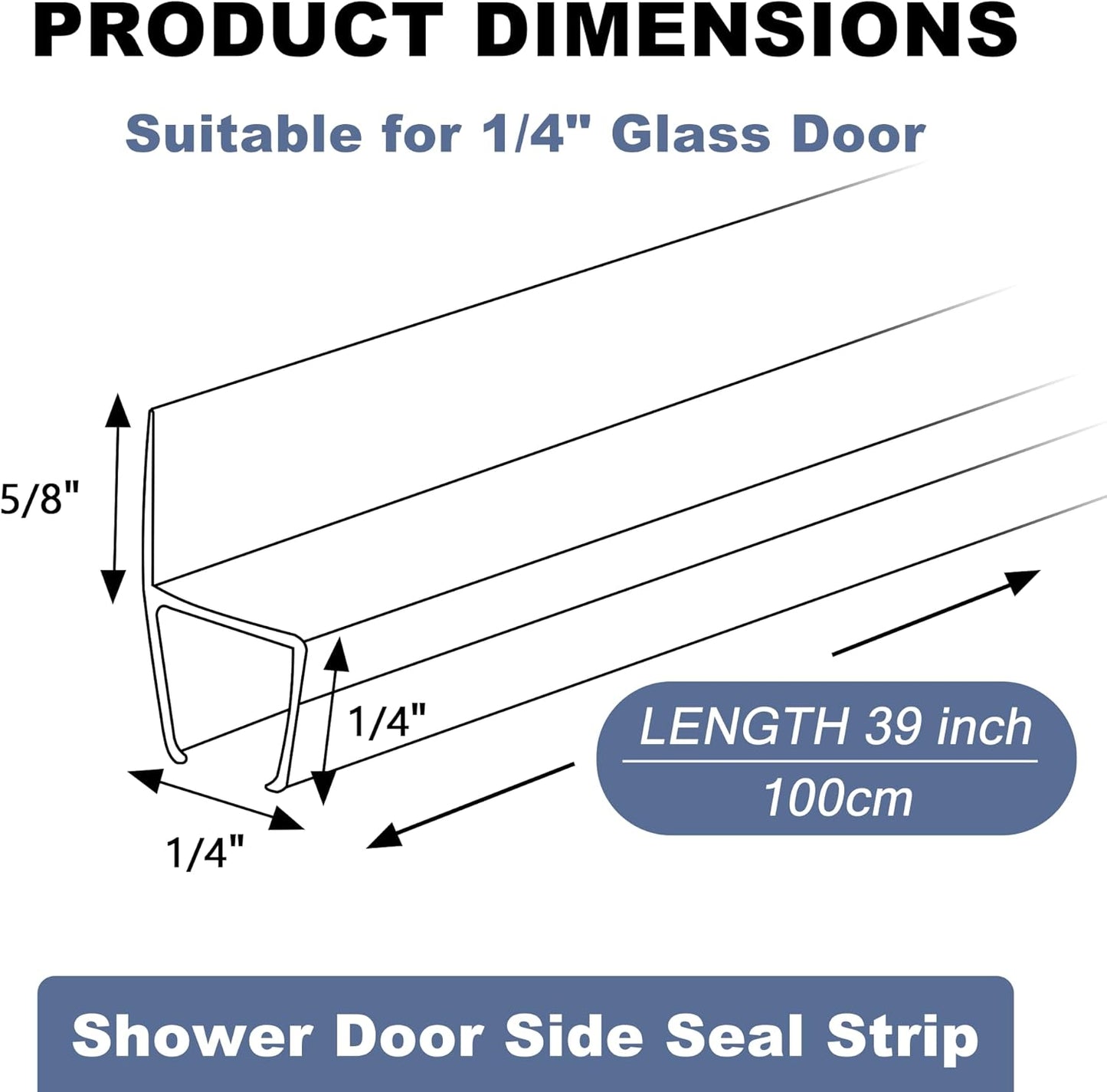 Frameless Shower Door Seal Set for 1/4 Inch Glass Doors - 2-Pack Bottom Seal and 2-Pack Side – Stop Shower Leaks and Create a Water Barrier (1/4” x 39”)