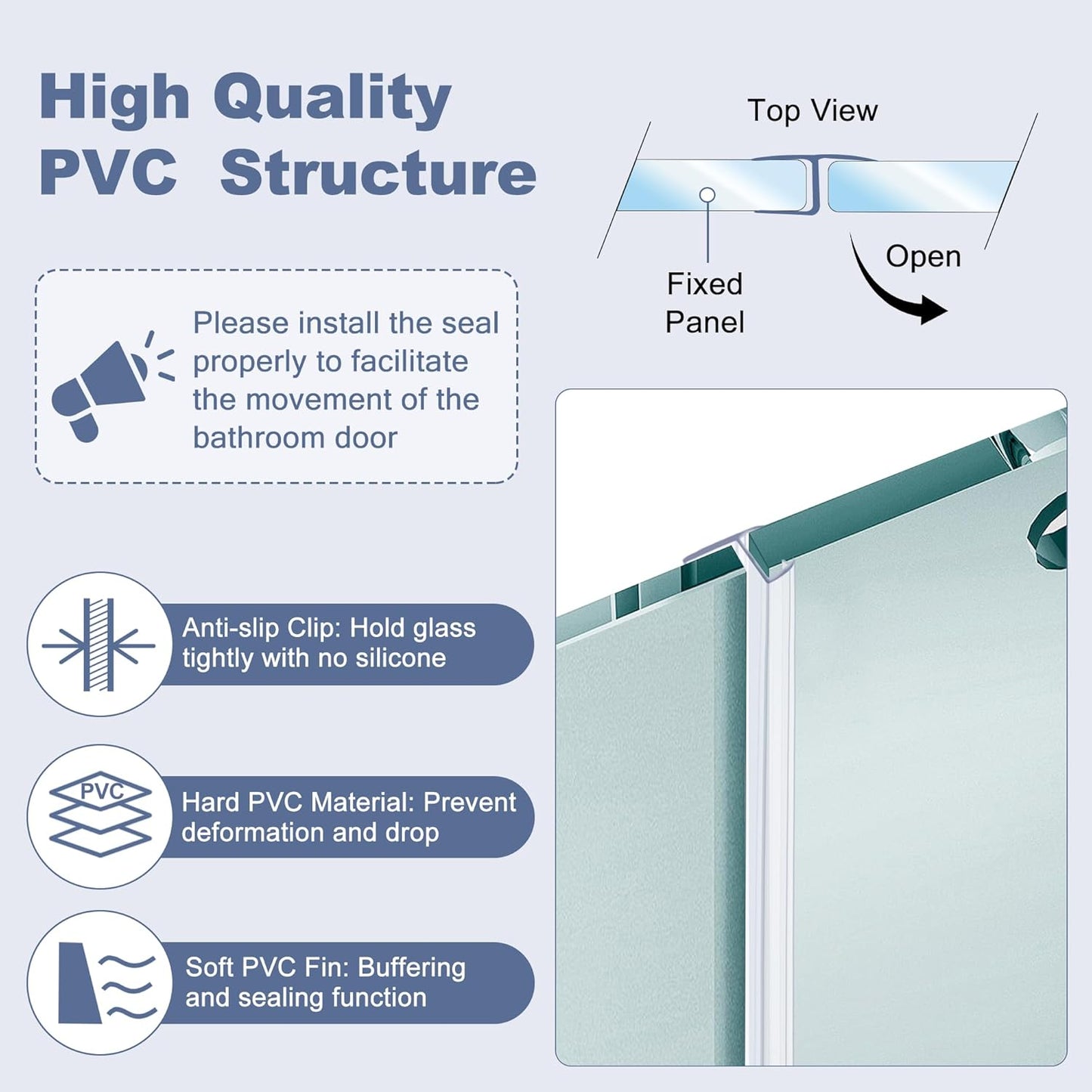 Frameless Shower Door Seal Set for 1/4 Inch Glass Doors - 2-Pack Bottom Seal and 2-Pack Side – Stop Shower Leaks and Create a Water Barrier (1/4” x 39”)