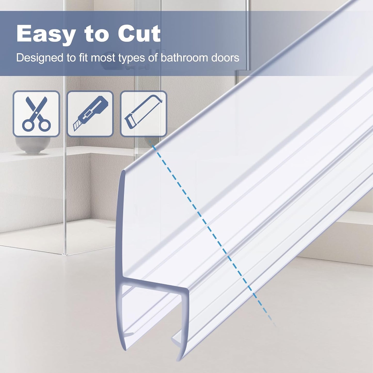 Frameless Shower Door Seal Set for 1/4 Inch Glass Doors - 2-Pack Bottom Seal and 2-Pack Side – Stop Shower Leaks and Create a Water Barrier (1/4” x 39”)