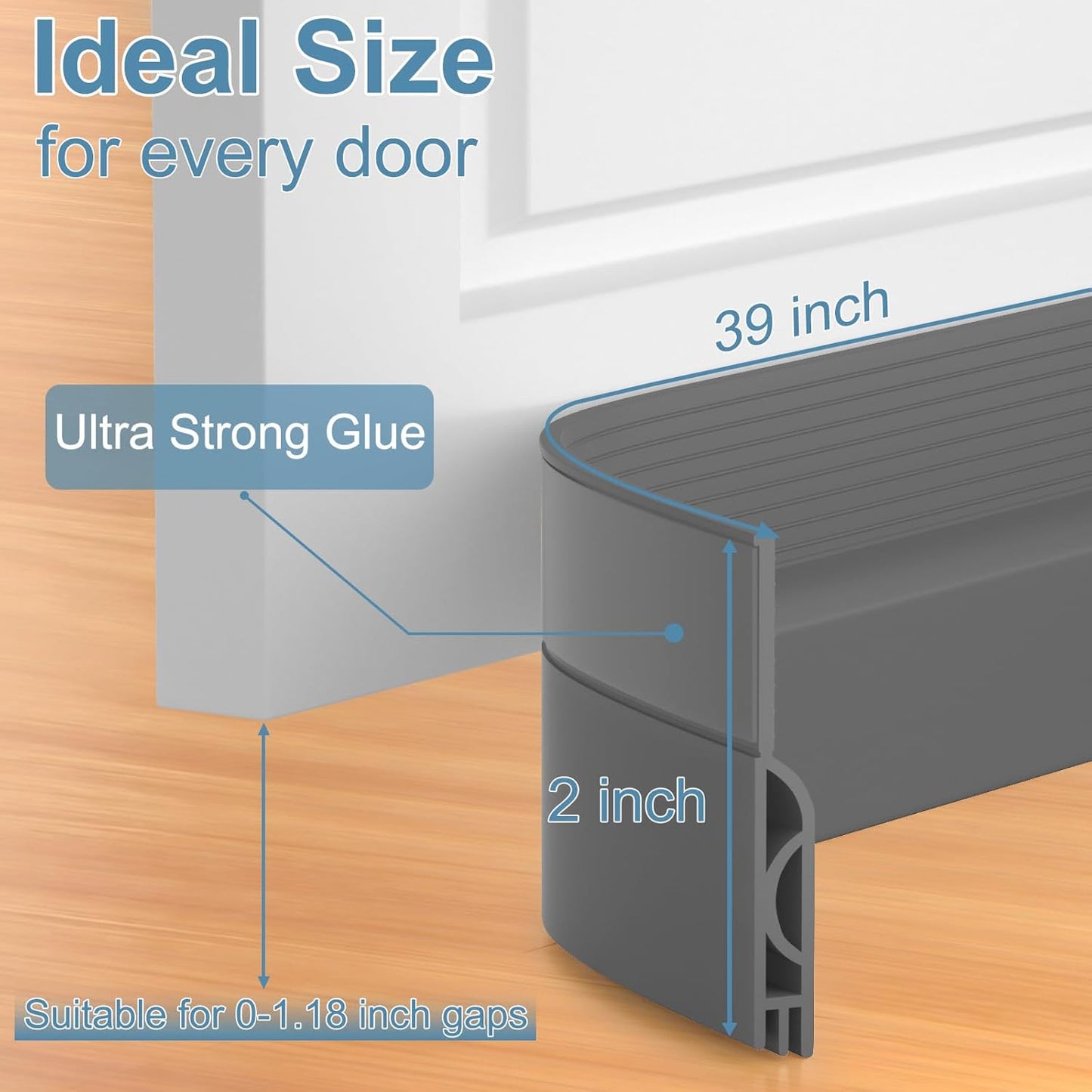 39 Inch Door Draft Stopper 2 Pack White & Gray