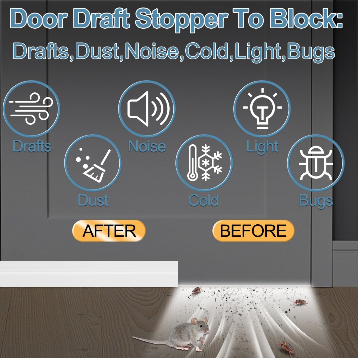 39 Inch Door Draft Stopper 2 Pack White & Black