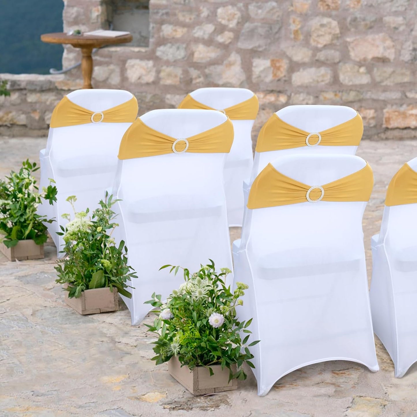 Gold Spandex Chair Sashes - 30pc Premium Stretch Chair Bows with Sliders for Wedding Party Banquet Decoration