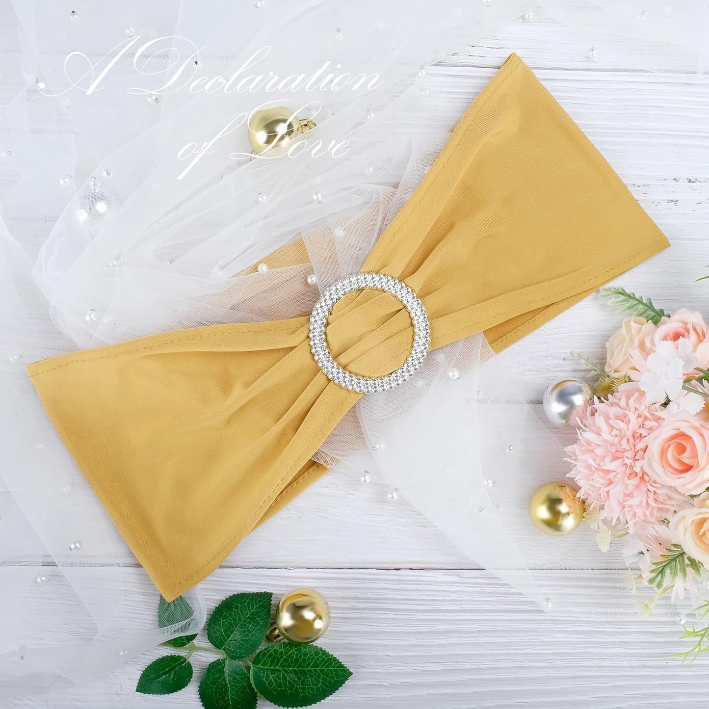 Gold Spandex Chair Sashes - 30pc Premium Stretch Chair Bows with Sliders for Wedding Party Banquet Decoration