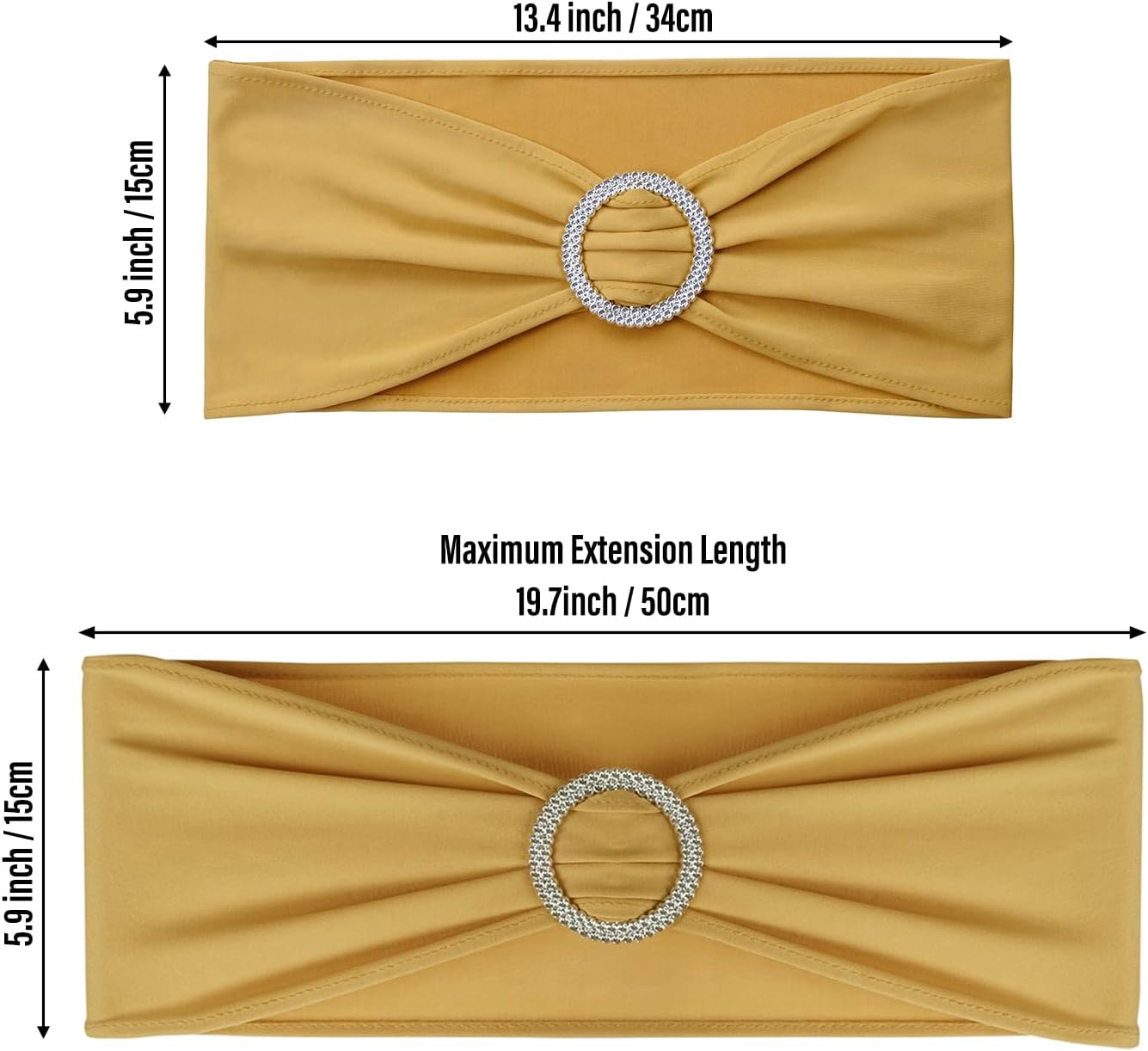 Gold Spandex Chair Sashes - 30pc Premium Stretch Chair Bows with Sliders for Wedding Party Banquet Decoration