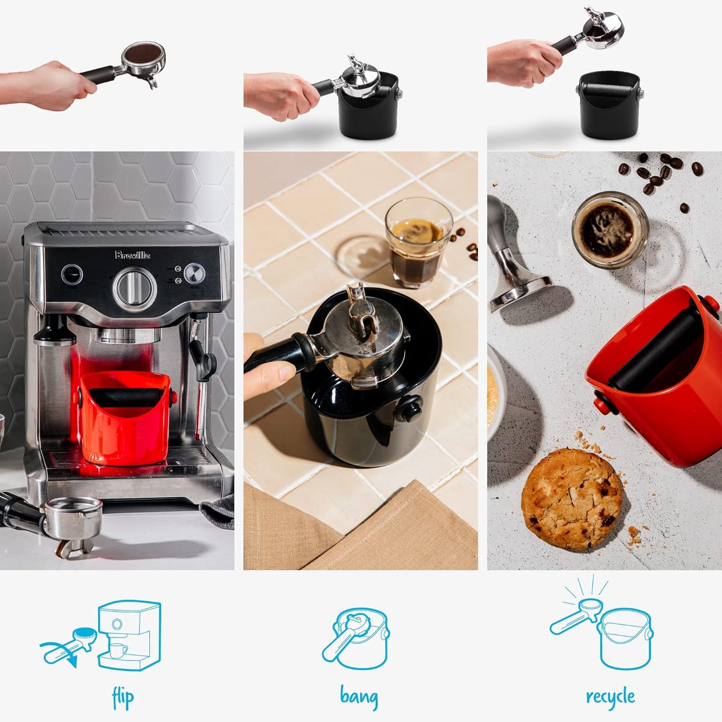 Grindenstèin Sturdy, Compact, Modern Space-Saving Espresso Coffee Grind Knock Box - Black