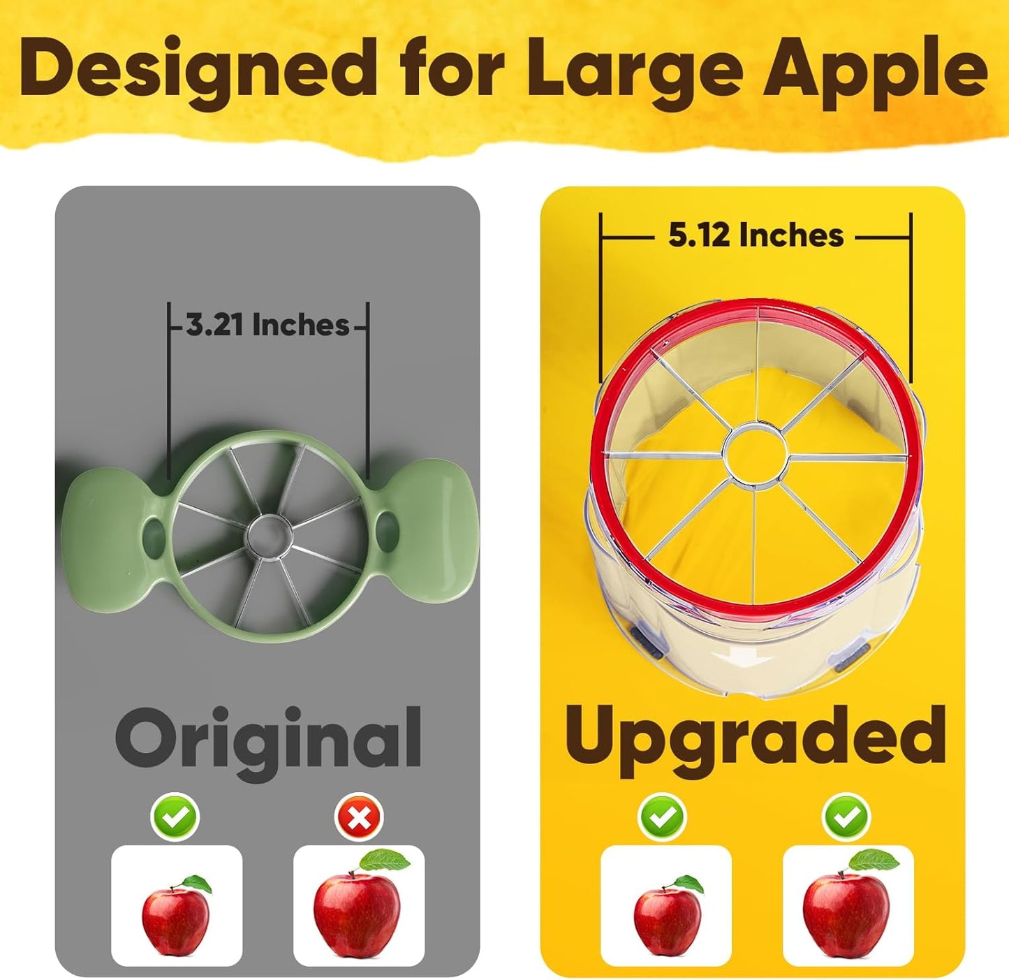 5.12-Inch Apple Slicer - 8 Slices, Ultra-Safe & Heavy-Duty Stainless Steel Extra Large Apple Cutter, Upgraded Cut Apples All The Way Through, with Transparent Bowl