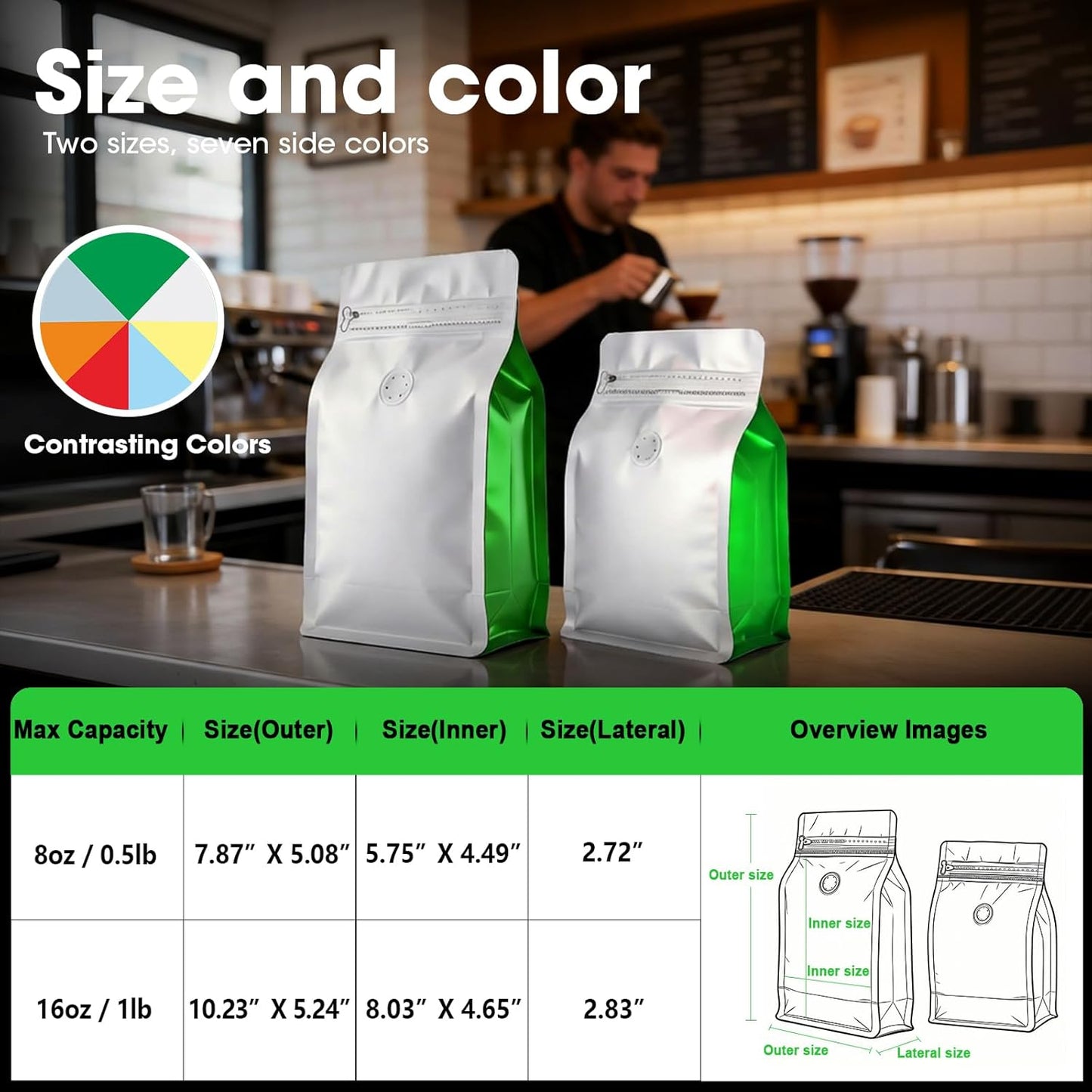 Coffee Bags with Valve(60pcs,16 oz,1 lb) Vented Coffee Beans Packaging Bags High Barrier Aluminumed Foil Flat Bottom Heat Sealed Side Zipper Resealable Storage Bag for Home or Business（White+Black）