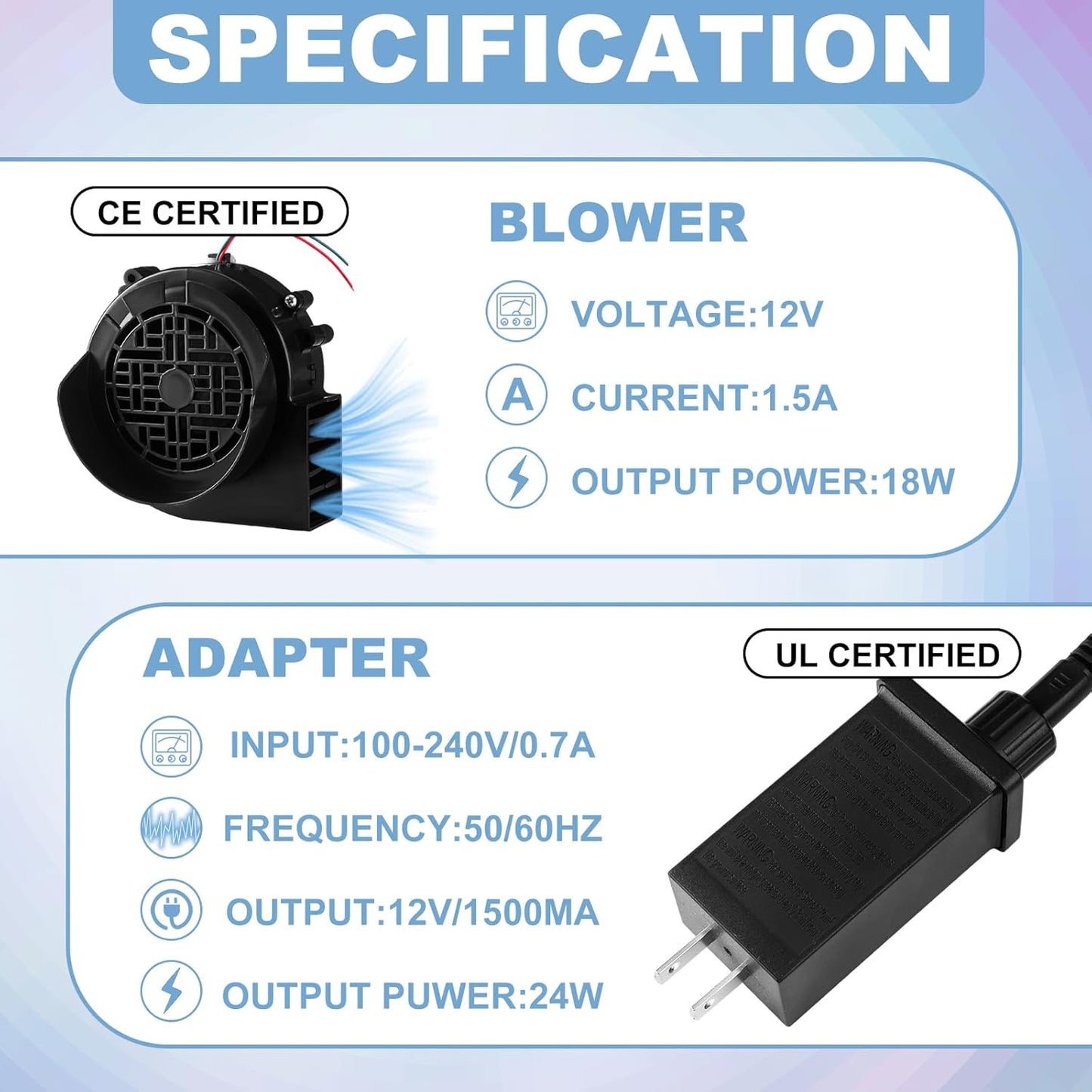 Landhoow Christmas Inflatable Replacement Fan Blower 12v 1.5a Air Blower Fan for Inflatables with 6 Adapter LED Lights Waterproof for Halloween Outdoor Yard Decorations