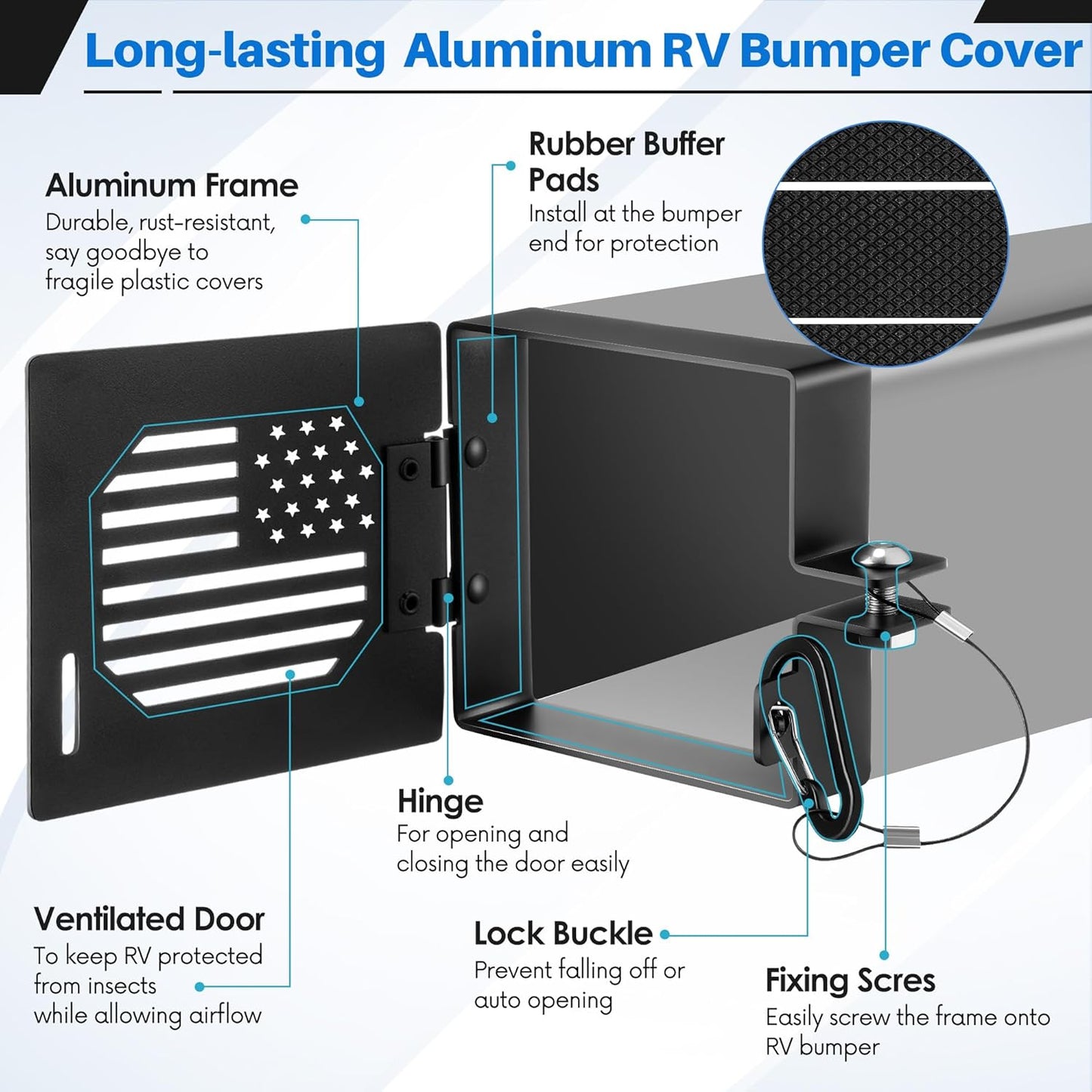 Landhoow 2 Pack RV Bumper End Cap, 4" Aluminum Square Camper Bumper Cover Plug with No Insect Vent Holes, RV Sewer Hose Storage Cap, Motorhome Outdoor Travel Trailer Accessories Must Haves (Black)