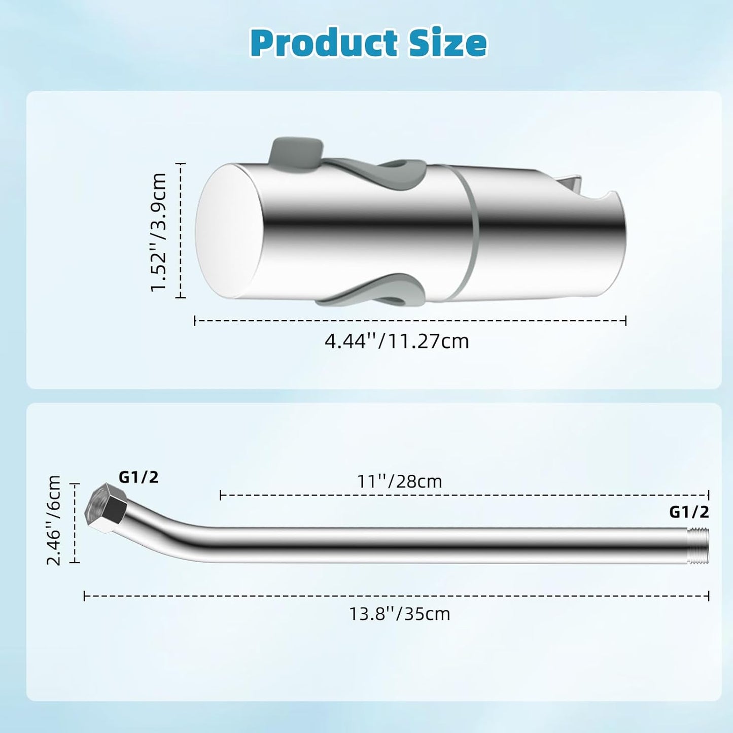 Shower Slide Bar with Handheld Shower Head Holder, Stainless Steel Shower Arm Extension Sliding Bar, Height & Angle Adjustment Showerhead Holder, Chrome