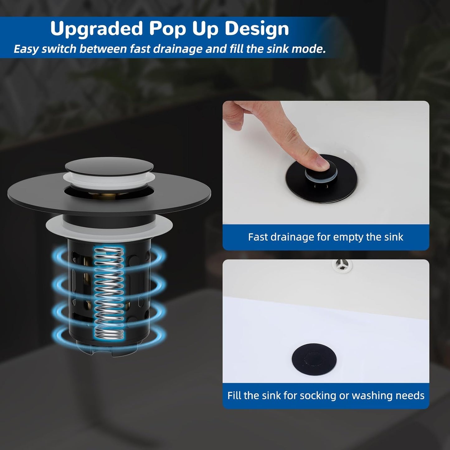 Upgraded 3 in 1 Bathroom & Kitchen Sink Drain Strainer