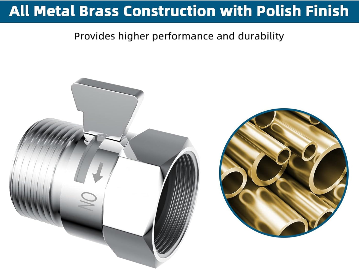 All Metal Shower Head Flow Control Valve with Showerhead Holder, G1/2 Brass Shut-off Valve with Metal Handle Lever, Strong Adhesive and Waterproof Handheld Holder and Bracket, Chrome