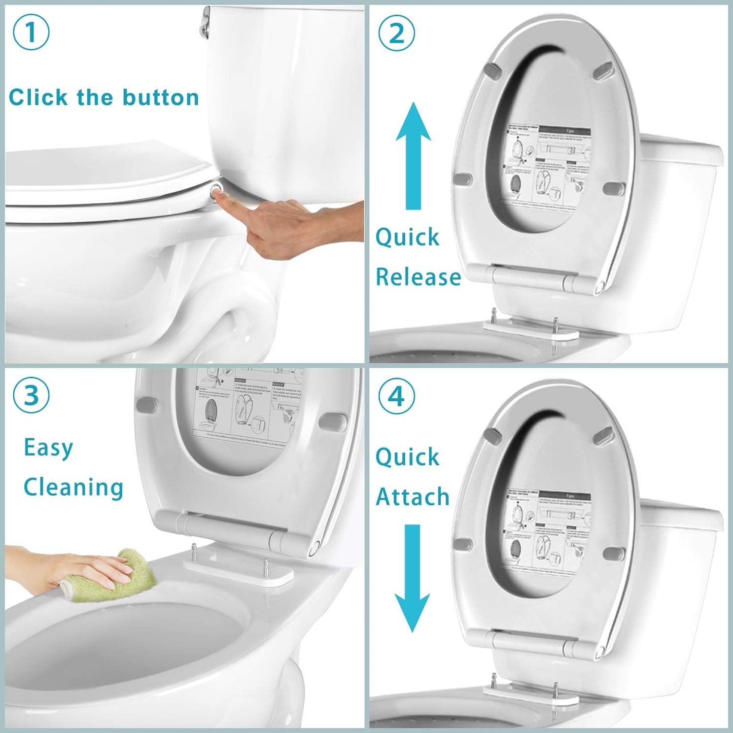 Premium Elongated Toilet Seat with Toilet Seat Bumpers
