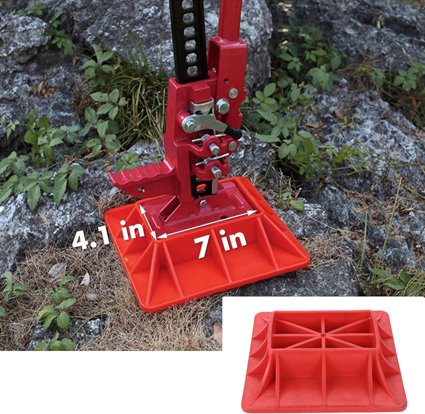 11.5" x 11.5" Off-Road Hi-Lift Jack Base and Stabilizer - Keep Jacks from Sinking with Heavy-Duty Plastic Jack Stand Base for Lifting Jacks and Farm Jacks with 4.1" x 7" Base