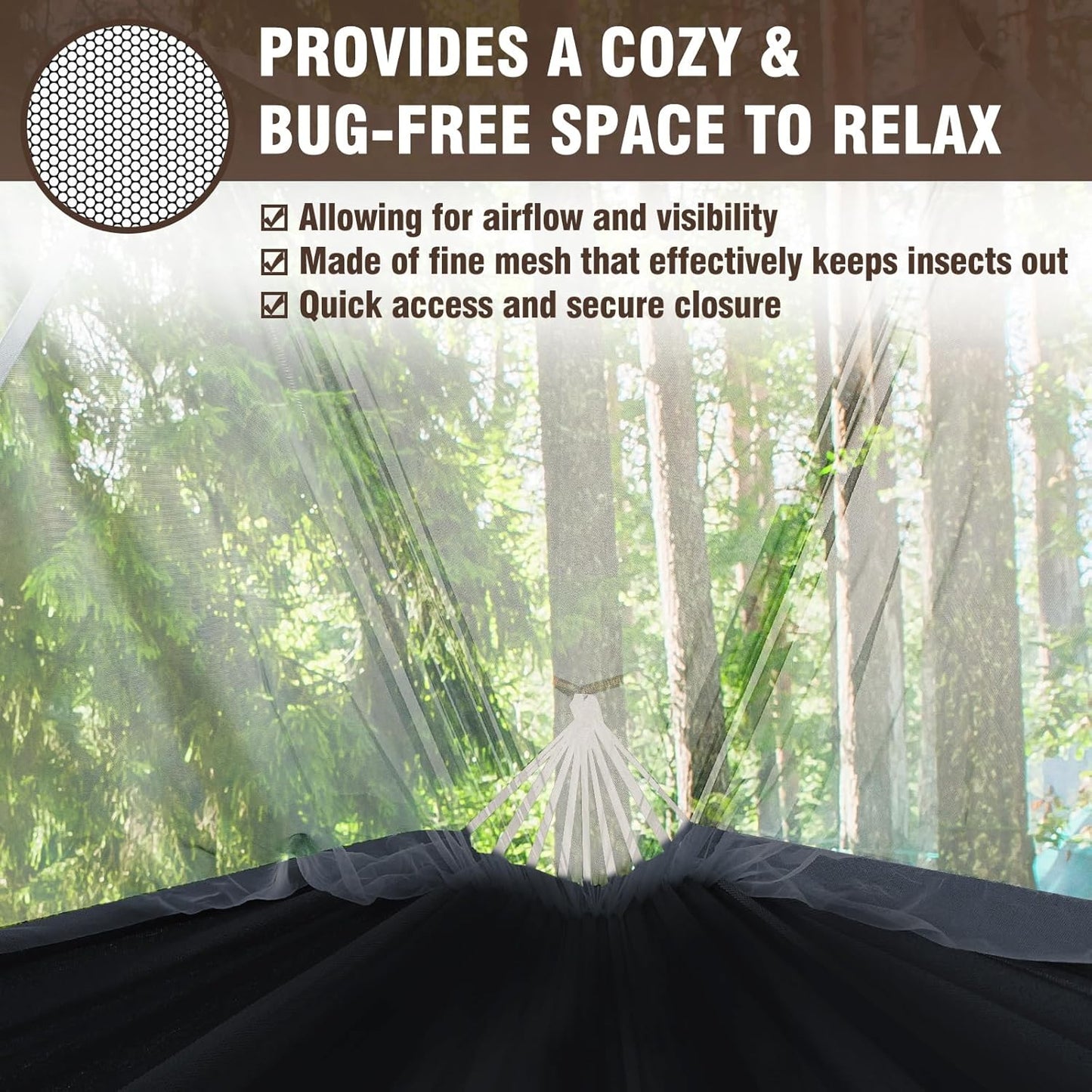Camping Hammock with Mosquito Netting and Tree Straps - Sturdy Up to 450lbs for Outdoor, Backyard, Backpacking, Hiking