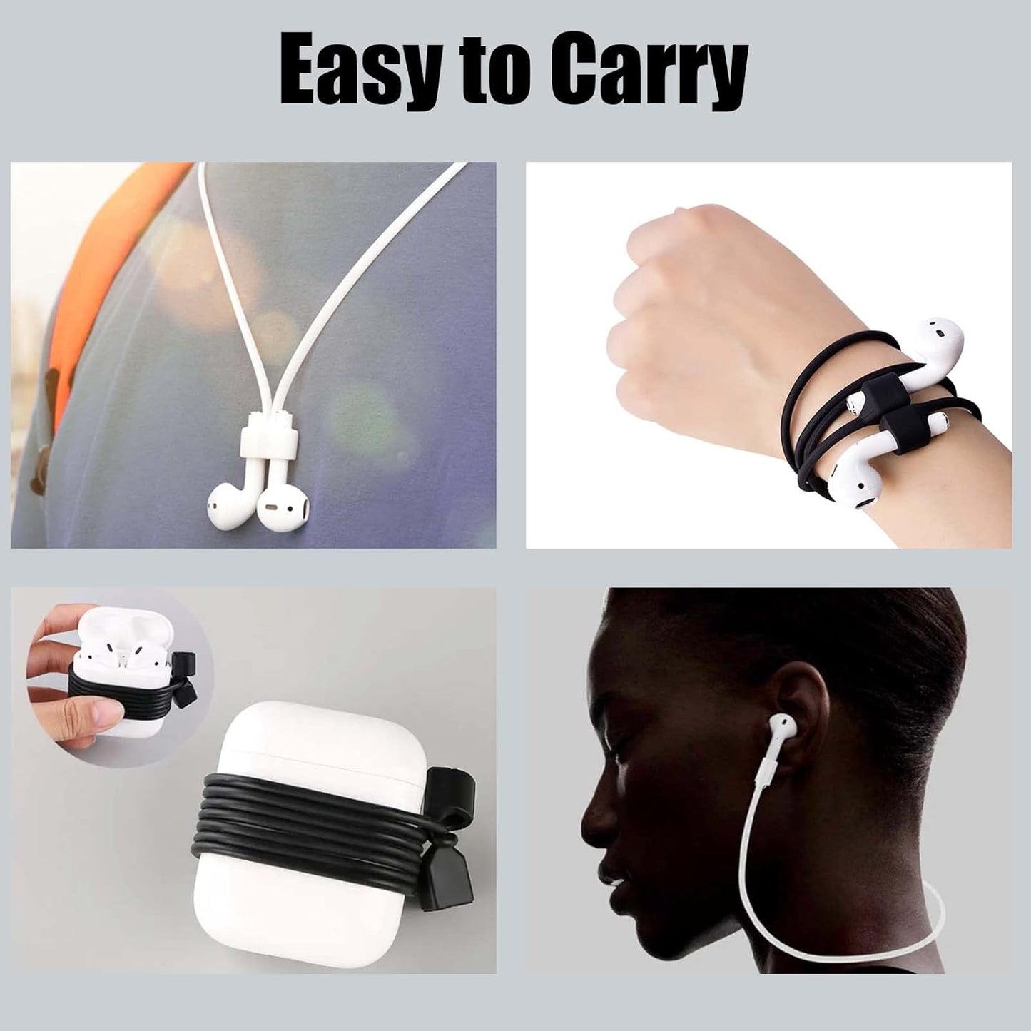 Airpod Strap,Magnetic Anti-Lost Air Pod Neck Strap Lanyard for AirPods 4/3/2/1,AirPod Pro 2/1 Soft Silicone Airpods Accessories Holder Strap for Running,Fitness,Dancing(White/Blue/Black)