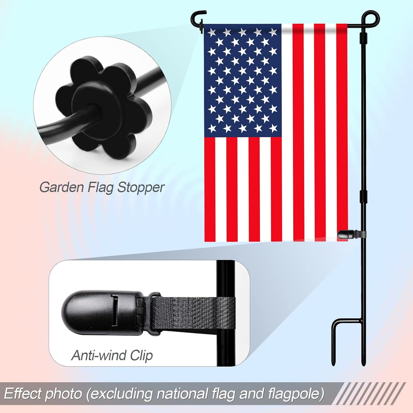HOOSUN 10 Pack Garden Flags Clips And Stoppers,Tiger Clips For Garden Flag Holder,Rubber Stoppers Yard Flag Holder Clip for Small Flags Pole 4th of July Accessories