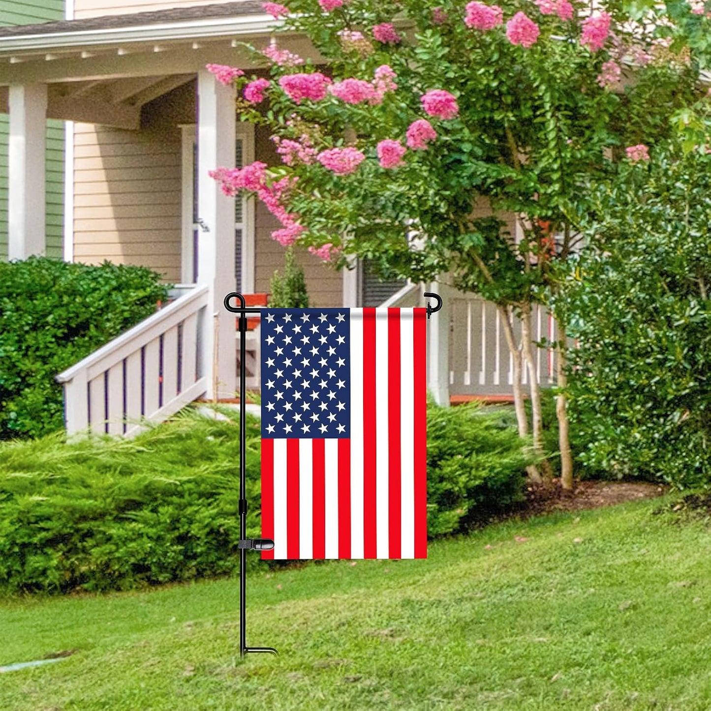 HOOSUN 10 Pack Garden Flags Clips And Stoppers,Tiger Clips For Garden Flag Holder,Rubber Stoppers Yard Flag Holder Clip for Small Flags Pole 4th of July Accessories