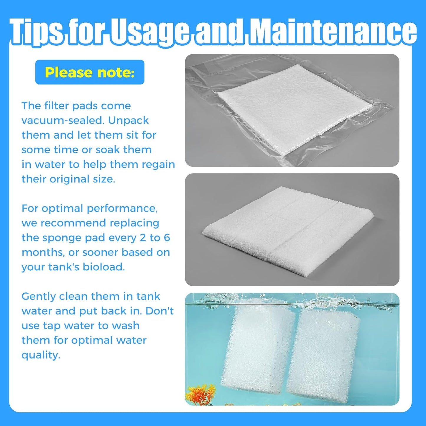 6-Pack Replacement Filter Sponge Pads, Aquarium Foam Insert Compatible with AquaClear 50, Fish Tank Filter Media