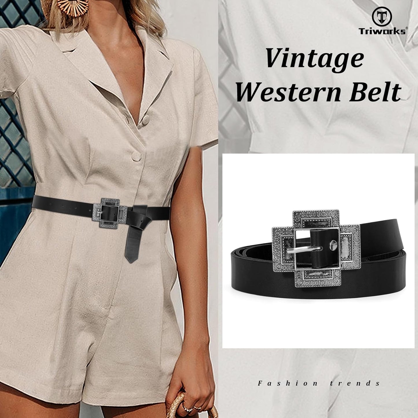Women Western Concho Leather Belt Cowgirl Boho Belt Chunky for Dresses Concert Festival,Black,Fit Waist 23"-25"