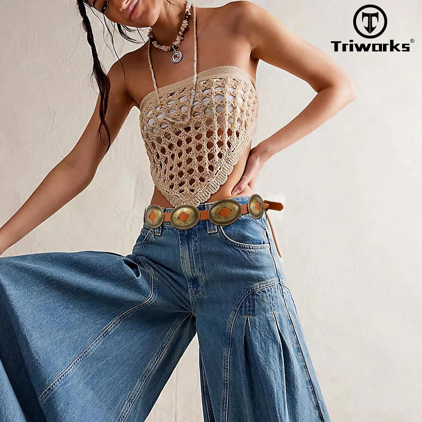 Western Belts for Woman Oval Concho Belt Cowgirl Belt Boho Disc Belt Buckle for Dress Jeans Country Concert Outfit