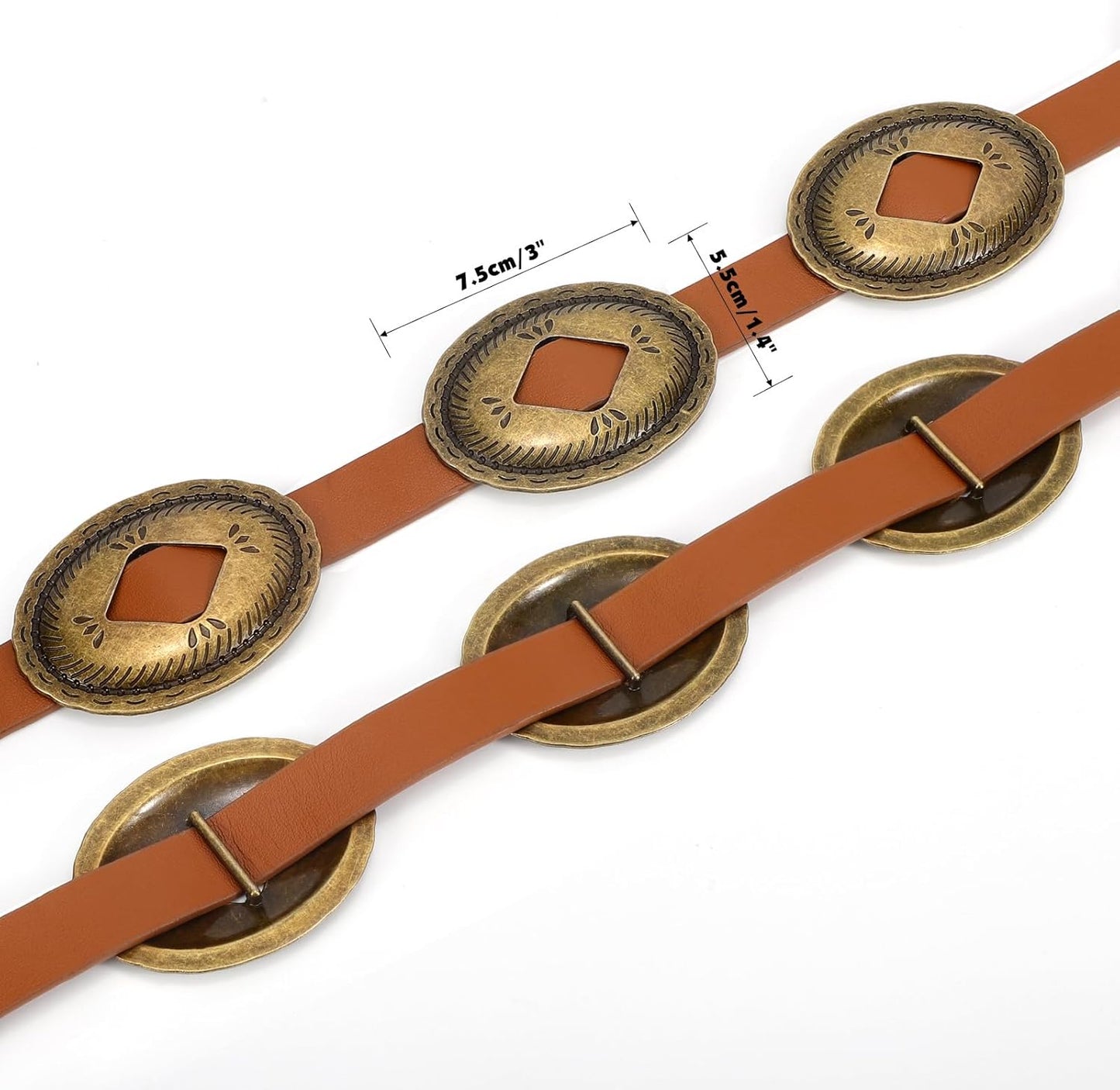 Western Belts for Woman Oval Concho Belt Cowgirl Belt Boho Disc Belt Buckle for Dress Jeans Country Concert Outfit