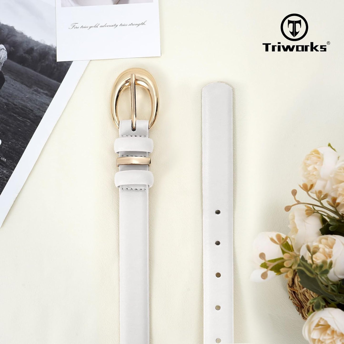2 Pack Women Leather Belt for Jeans Pants Fashion Ladies Skinny Faux Leather Belt with Gold Buckle