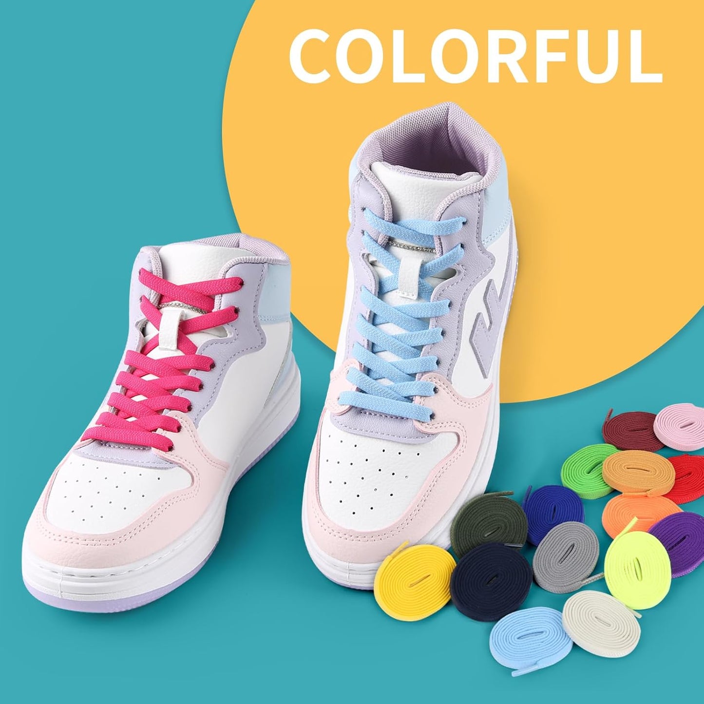 Elastic No Tie Shoe Laces for Sneakers, Stretch Tieless Shoelaces for Kids and Adults, Flat Athletic Shoes Strings