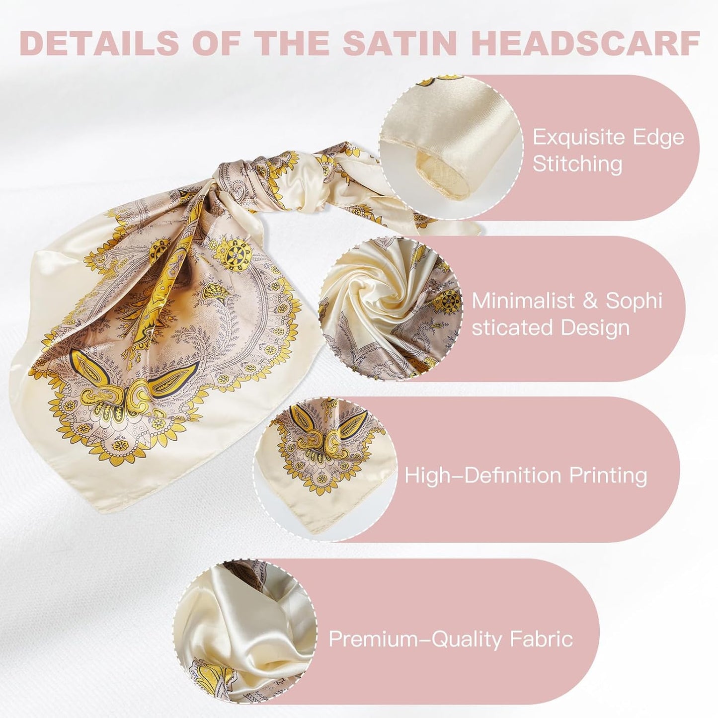 35” Large Square Head Scarf, 2PCS Satin Hair Scarves, Printed Hair Scarves, Silk Like Head Scarf for Women