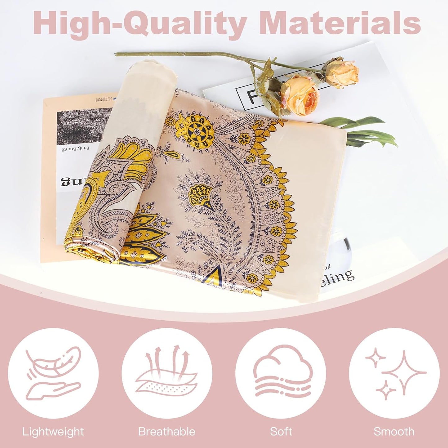 35” Large Square Head Scarf, 2PCS Satin Hair Scarves, Printed Hair Scarves, Silk Like Head Scarf for Women