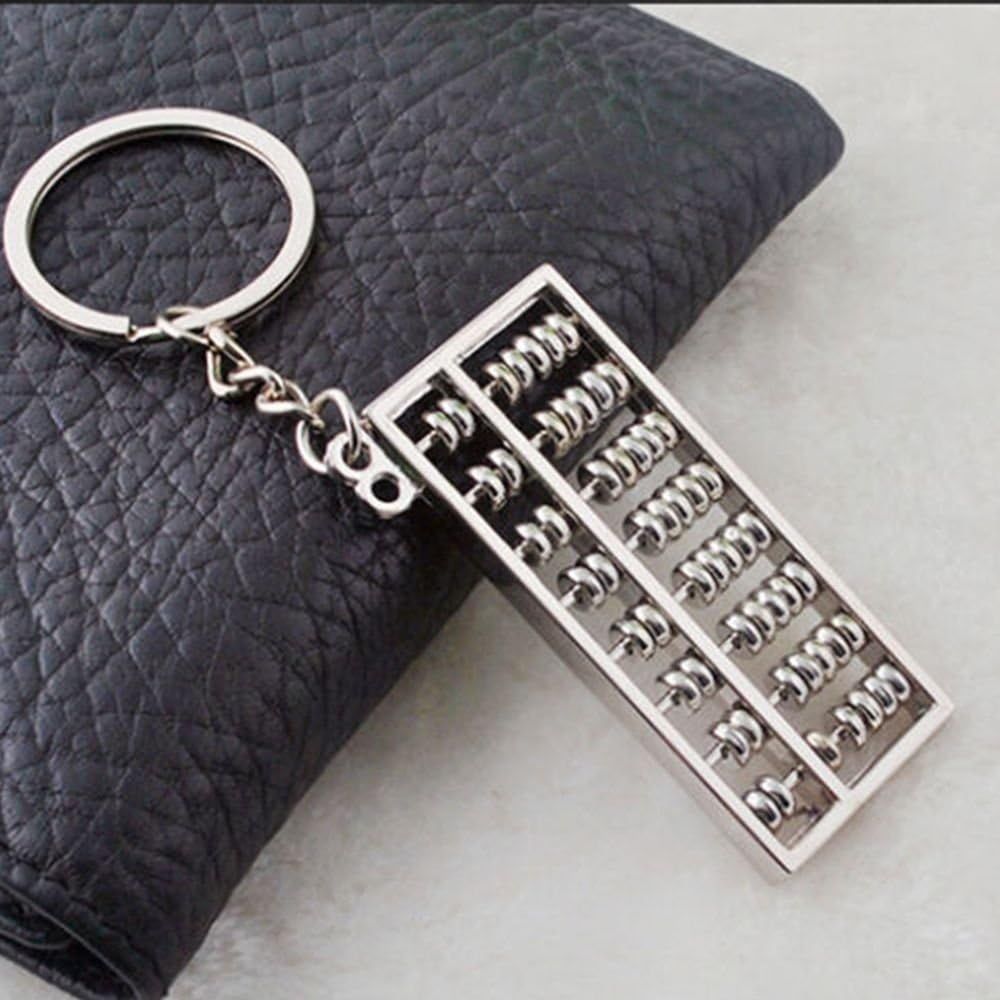 Alloy 8 Rolls Mini Abacus Keychain Key Ring Chain Metal Fob Pendant Ornament Trinket Silver